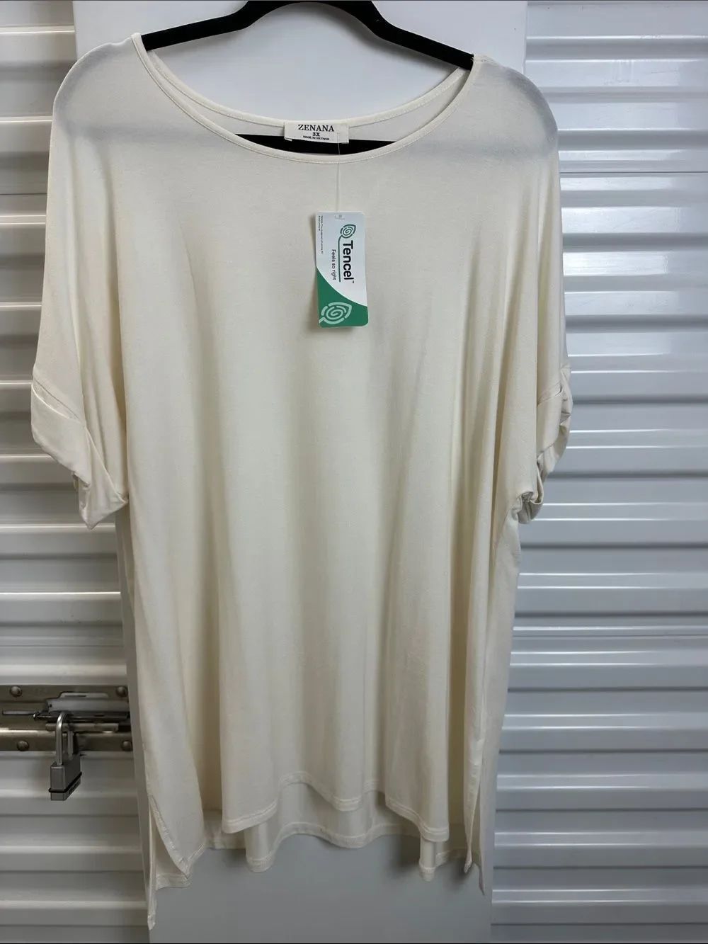 Zenana Outfitters Cream Tencel Relaxed Short Sleeve Tunic